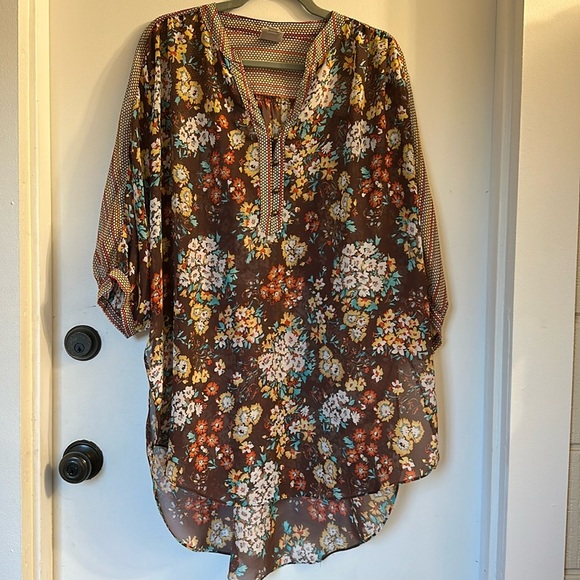 ivy jane Hi-Low Tunic brown floral semi sheer XL - Picture 1 of 6